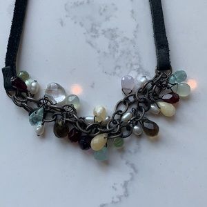 J Crew Leather necklace with colorful stones